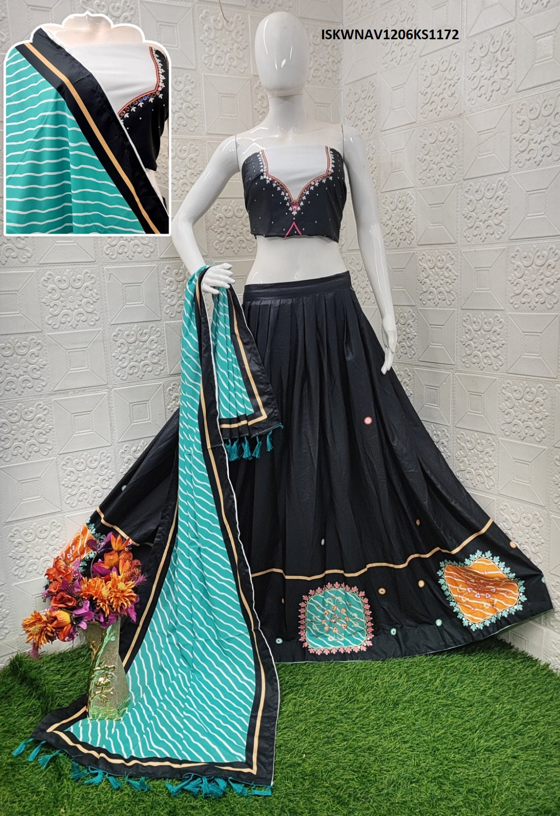 Digital Printed Butter Silk Lehenga With Blouse And Dupatta-ISKWNAV120