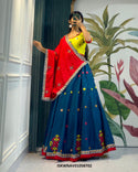 Embroidered Cotton Lehenga With Blouse And Dupatta-ISKWNAV01058702