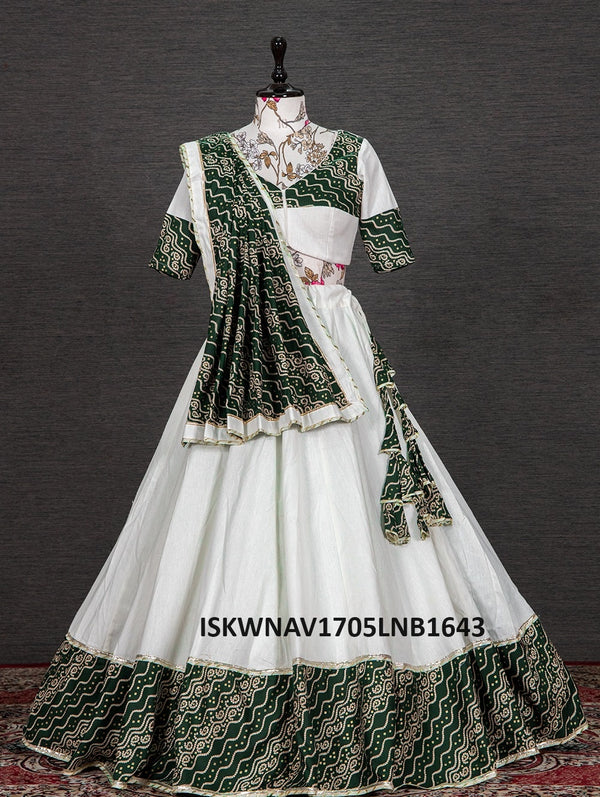 Foil Printed Cotton Lehenga With Blouse And Dupatta-ISKWNAV1705LNB1643