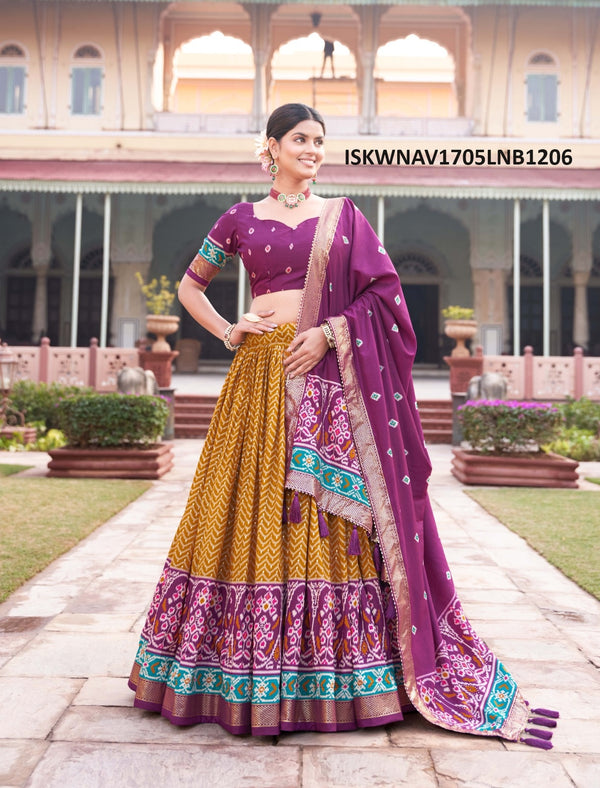 Patola Foil Printed Tussar Silk Lehenga With Blouse And Dupatta-ISKWNAV1705LNB1206