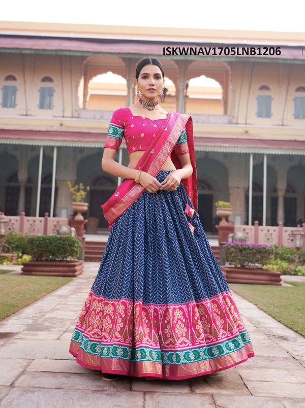 Patola Foil Printed Tussar Silk Lehenga With Blouse And Dupatta-ISKWNAV1705LNB1206