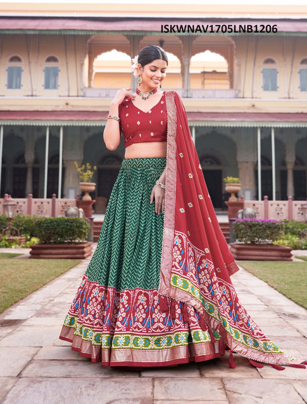 Patola Foil Printed Tussar Silk Lehenga With Blouse And Dupatta-ISKWNAV1705LNB1206