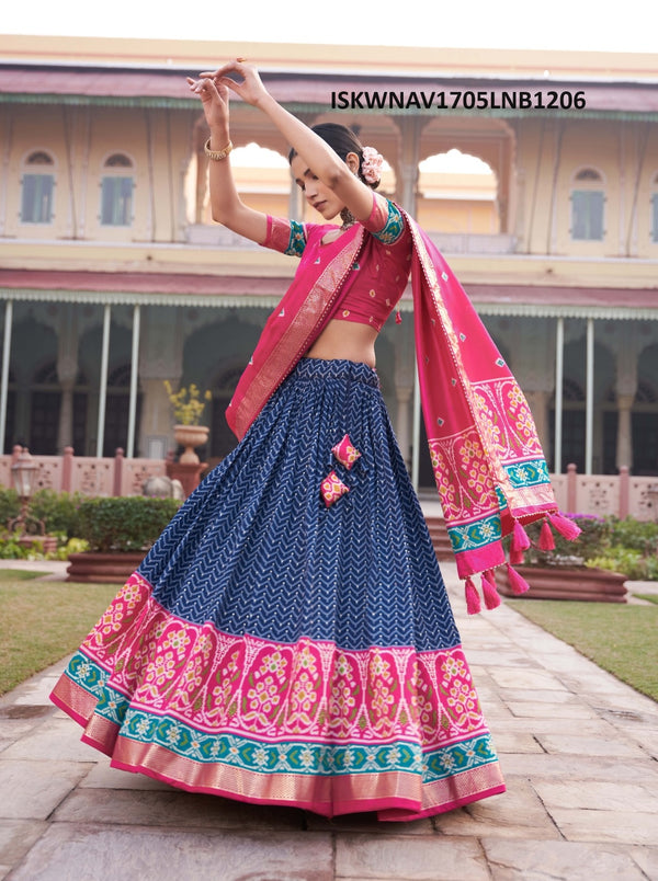 Patola Foil Printed Tussar Silk Lehenga With Blouse And Dupatta-ISKWNAV1705LNB1206