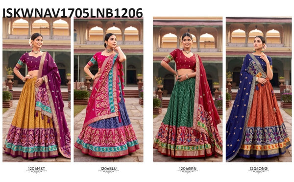 Patola Foil Printed Tussar Silk Lehenga With Blouse And Dupatta-ISKWNAV1705LNB1206