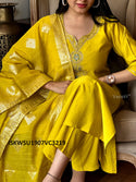 Embroidered Silk Kurti With Pant And Chanderi Dupatta-ISKWSU1907VC3219