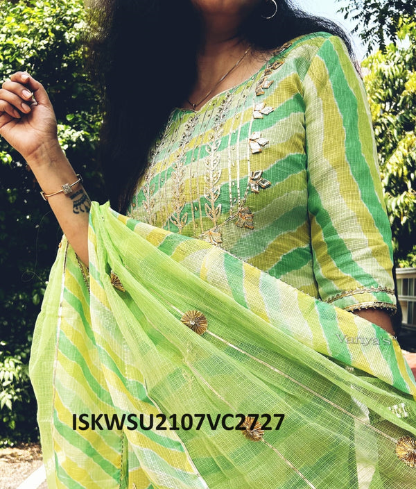 Hand Block Lehariya Kota Doriya Kurti With Cotton Pant And Kota Doriya Dupatta-ISKWSU2107VC2727/VC2728/VC2743