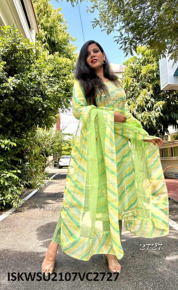 Hand Block Lehariya Kota Doriya Kurti With Cotton Pant And Kota Doriya Dupatta-ISKWSU2107VC2727/VC2728/VC2743