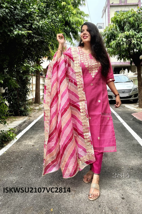 Kota Doriya Kurti With Cotton Pant And Lehariya Printed Kota Doriya Dupatta-ISKWSU2107VC2814