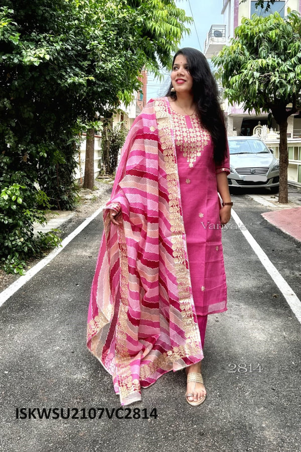 Kota Doriya Kurti With Cotton Pant And Lehariya Printed Kota Doriya Dupatta-ISKWSU2107VC2814