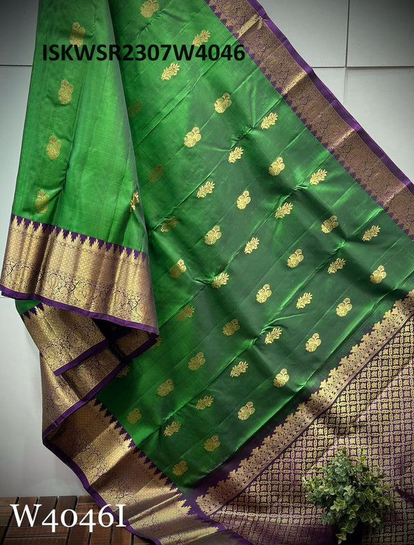 Handloom Kanchi Silk Saree With Contrast Blouse-ISKWSR2307W4046