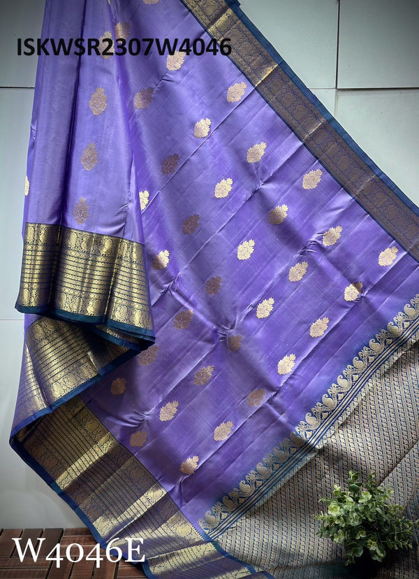 Handloom Kanchi Silk Saree With Contrast Blouse-ISKWSR2307W4046