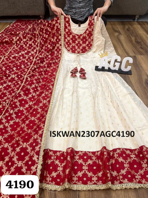 Self Weaving Tissue Silk Anarkali With Dupatta-ISKWAN2307AGC4190