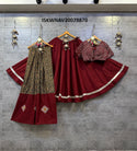 Embroidered Cotton Lehenga With Blouse And Printed Dupatta-ISKWNAV30079870