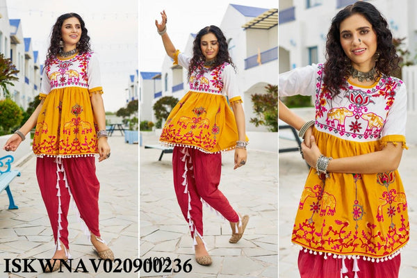 Embroidered Khadi Cotton Anarkali Kurti With Tulip Pant-ISKWNAV020900236