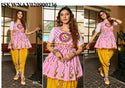 Embroidered Khadi Cotton Anarkali Kurti With Tulip Pant-ISKWNAV020900236