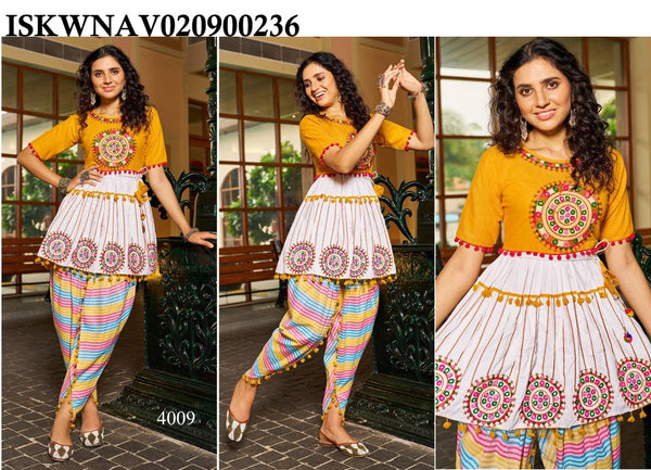 Embroidered Khadi Cotton Anarkali Kurti With Tulip Pant-ISKWNAV020900236