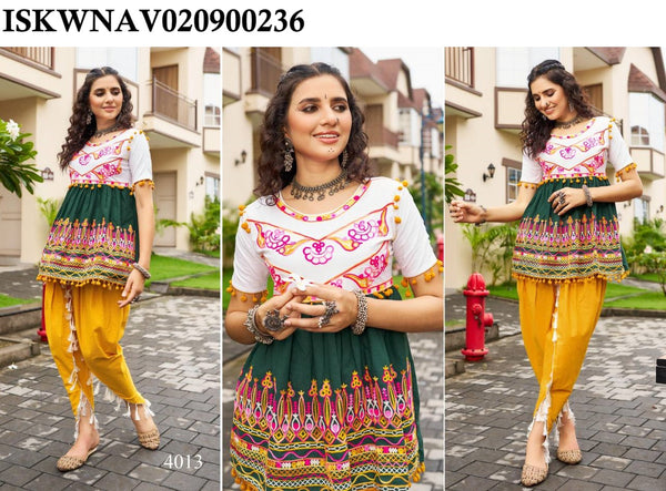 Embroidered Khadi Cotton Anarkali Kurti With Tulip Pant-ISKWNAV020900236