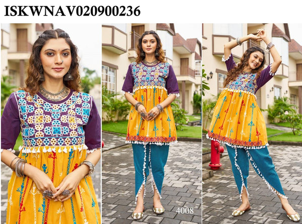 Embroidered Khadi Cotton Anarkali Kurti With Tulip Pant-ISKWNAV020900236