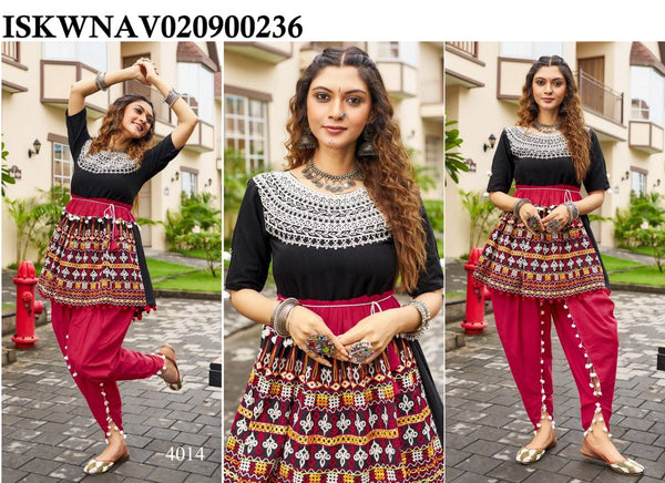 Embroidered Khadi Cotton Anarkali Kurti With Tulip Pant-ISKWNAV020900236