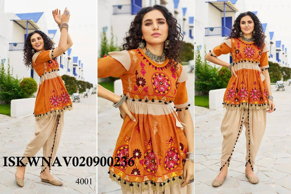 Embroidered Khadi Cotton Anarkali Kurti With Tulip Pant-ISKWNAV020900236