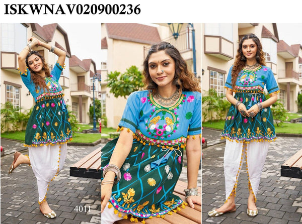 Embroidered Khadi Cotton Anarkali Kurti With Tulip Pant-ISKWNAV020900236