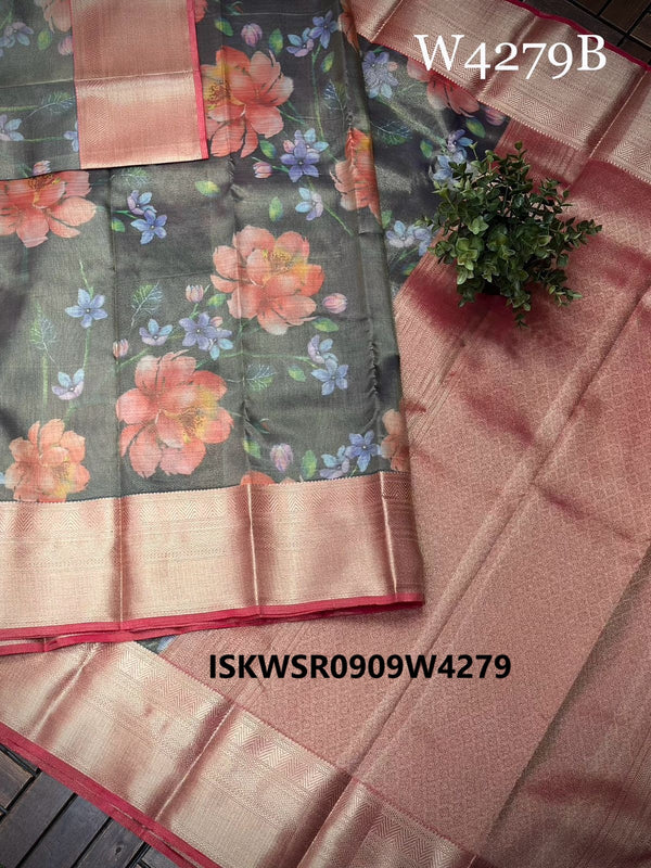 Digital Printed Kanchi Tissue Silk Saree With Contrast Blouse-ISKWSR0909W4279