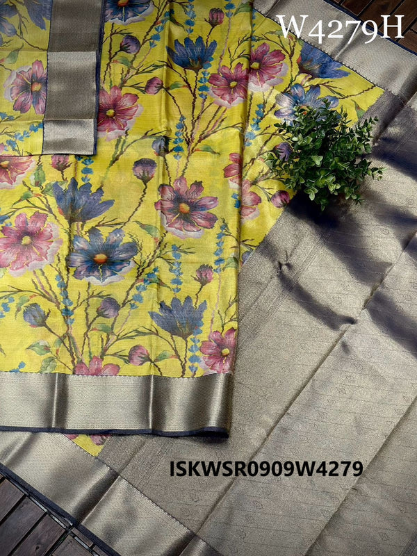 Digital Printed Kanchi Tissue Silk Saree With Contrast Blouse-ISKWSR0909W4279