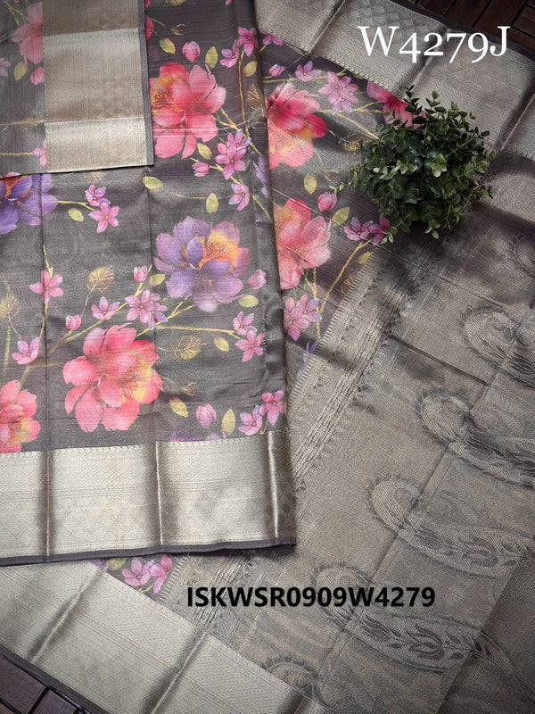 Digital Printed Kanchi Tissue Silk Saree With Contrast Blouse-ISKWSR0909W4279