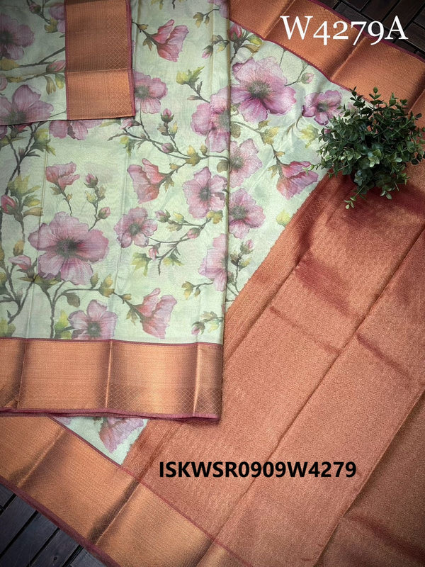 Digital Printed Kanchi Tissue Silk Saree With Contrast Blouse-ISKWSR0909W4279