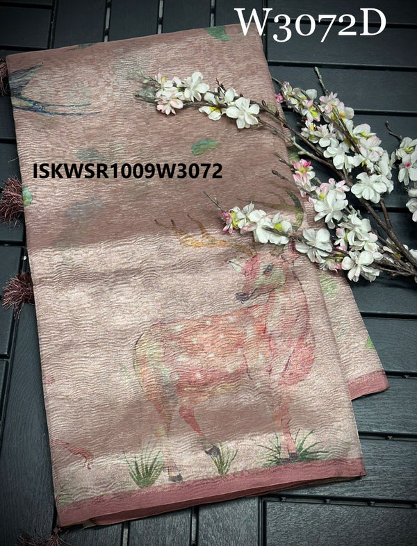 Digital Printed Crushed Tissue Saree With Blouse-ISKWSR1009W3072