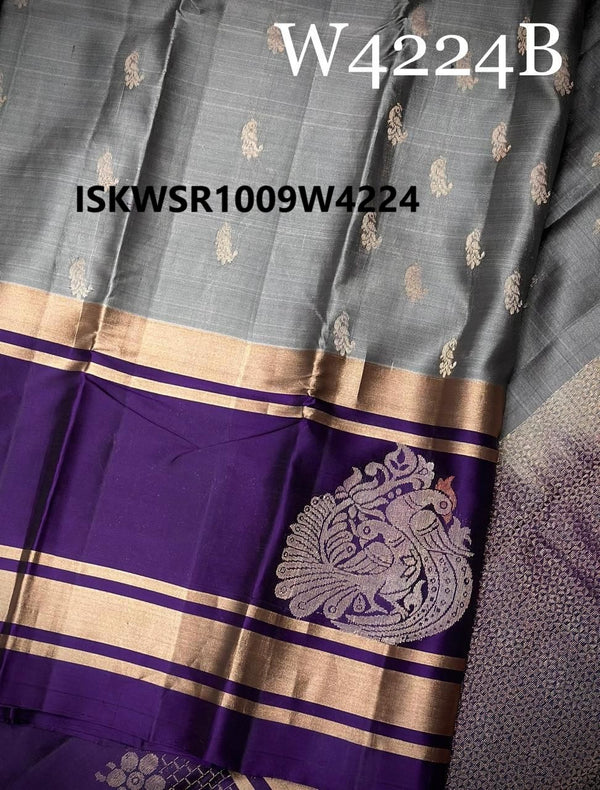 Handloom Kanchi Silk Saree With Contrast Blouse-ISKWSR1009W4224