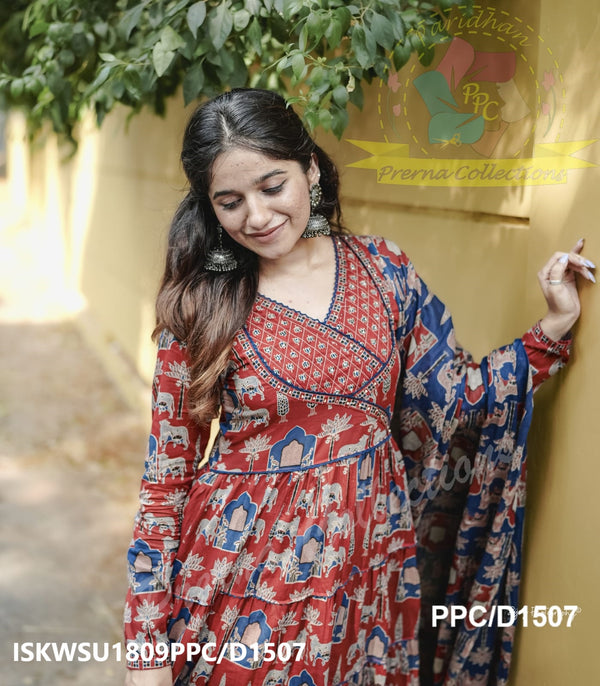 Ajrakh Printed Cotton Anarkali Kurti With Pant And Malmal Cotton Dupatta-ISKWSU1809PPC/D1507