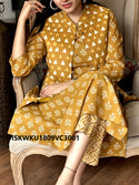 Hand Block Printed Cotton Kurti With Pant And Quilted Jacket-ISKWKU1809VC3001