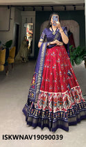 Foil Printed Dola Tussar Silk Lehenga With Blouse And Dupatta-ISKWNAV19090039