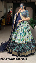 Foil Printed Dola Tussar Silk Lehenga With Blouse And Dupatta-ISKWNAV19090042