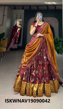 Foil Printed Dola Tussar Silk Lehenga With Blouse And Dupatta-ISKWNAV19090042