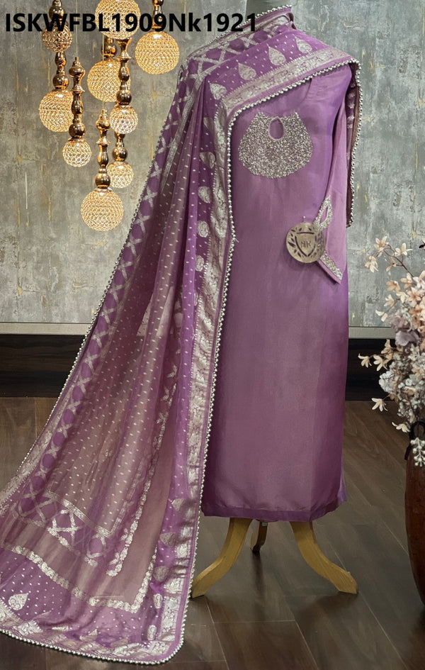 Embroidered Shimmer Organza Kurti With Shantoon Bottom And Jacquard Dupatta-ISKWFBL1909Nk1921