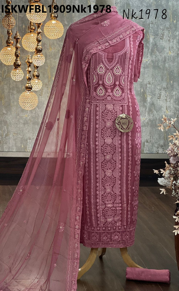 Embroidered Georgette Kurti With Shantoon Bottom And Chiffon Dupatta-ISKWFBL1909Nk1978