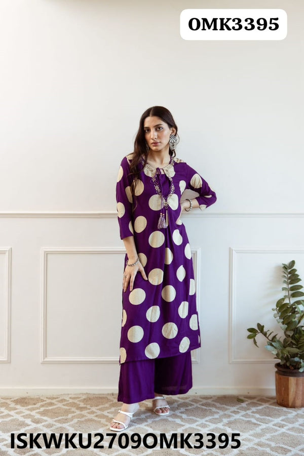 Floral Printed Rayon Kurti With Palazzo-ISKWKU2709OMK3395