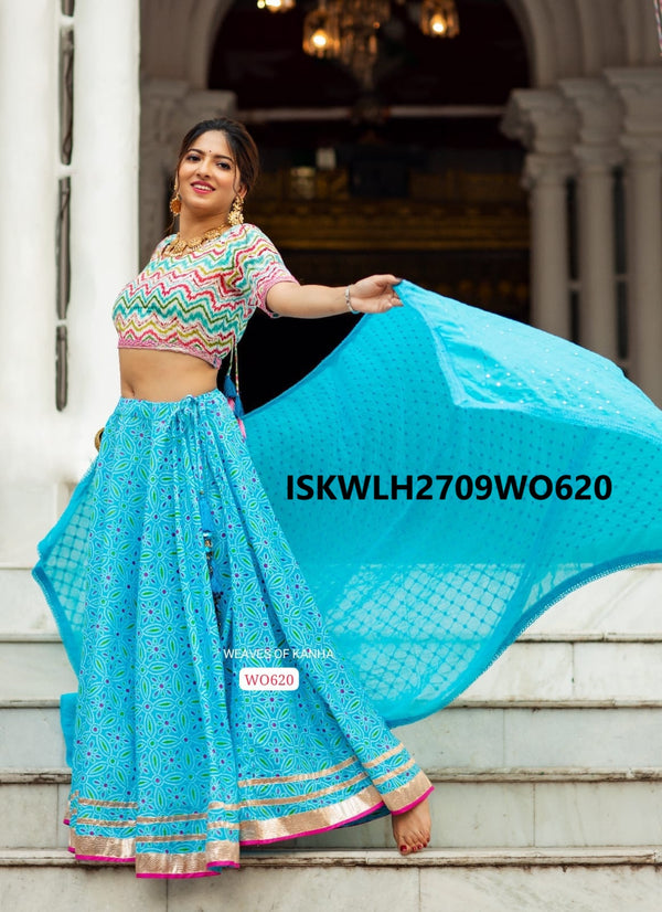 Hand Block Printed Cotton Lehenga With Blouse And Dupatta-ISKWLH2709WO620