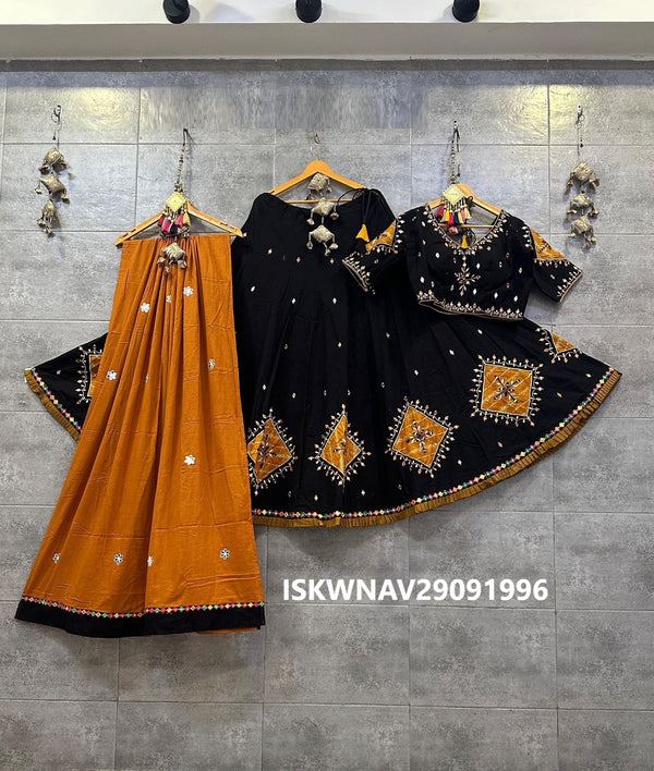 Embroidered Cotton Lehenga With Blouse And Rayon Cotton Dupatta-ISKWNAV29091996