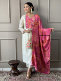 Embroidered Chanderi Kurti With Pant And Digital Printed Silk Dupatta-ISKWSU021013005