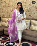 Embroidered Cotton Kurti With Pant And Printed Dupatta-ISKWSU021013006