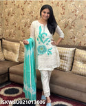 Embroidered Cotton Kurti With Pant And Printed Dupatta-ISKWSU021013006