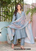 Embroidered Modal Silk Kurti With Pant And Printed Silk Dupatta-ISKWSU021013009