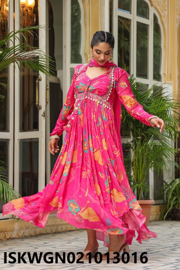 Digital Printed Chinon Gown With Dupatta-ISKWGN021013016