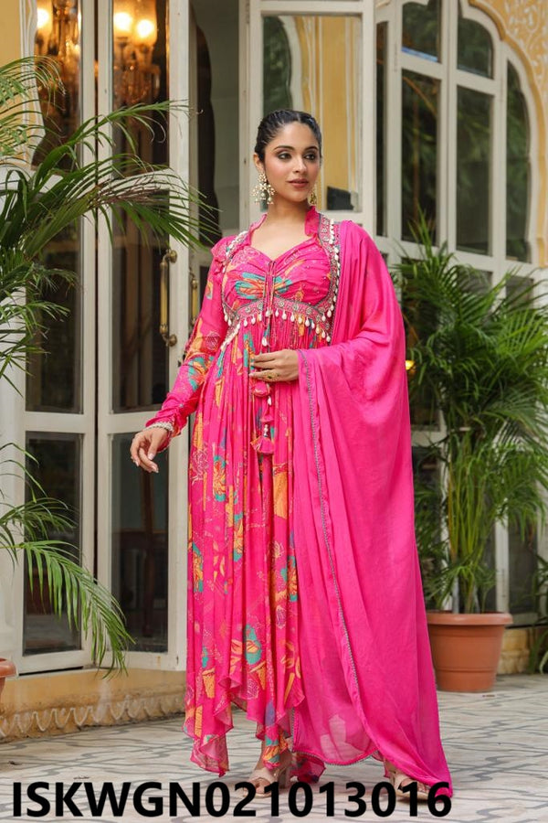 Digital Printed Chinon Gown With Dupatta-ISKWGN021013016