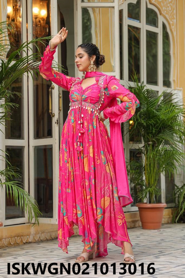 Digital Printed Chinon Gown With Dupatta-ISKWGN021013016