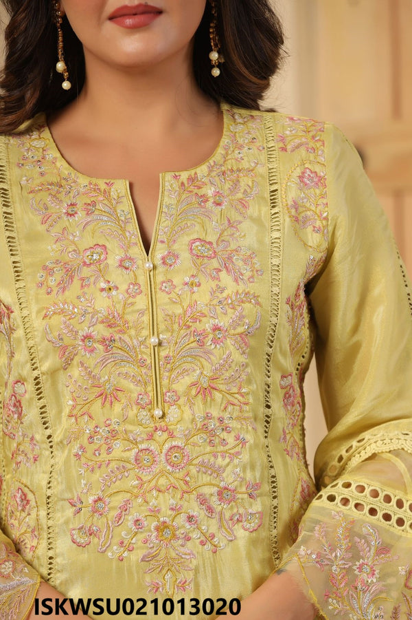 Embroidered Organza Kurti With Pant And Dupatta-ISKWSU021013020