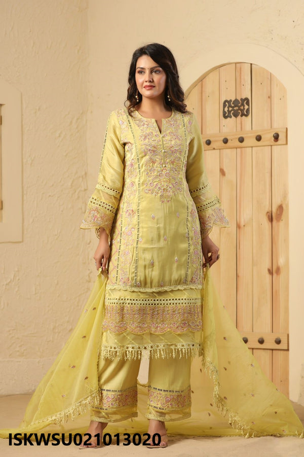 Embroidered Organza Kurti With Pant And Dupatta-ISKWSU021013020